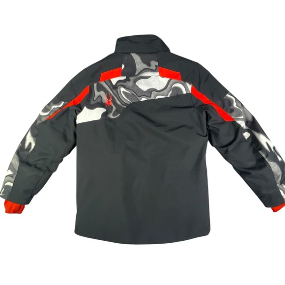 Spyder Boys Ski Jacket Size 10 Black Grey Orange Camo Full Zip Winter Coat - Picture 6 of 9